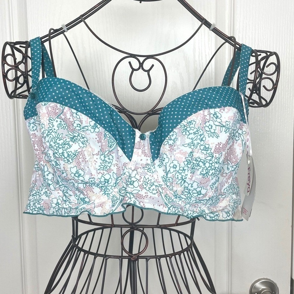 New w/ Tag Freya Breeze 38E Teal Padded Half Cup Secret Garden Bra Floral AA1373